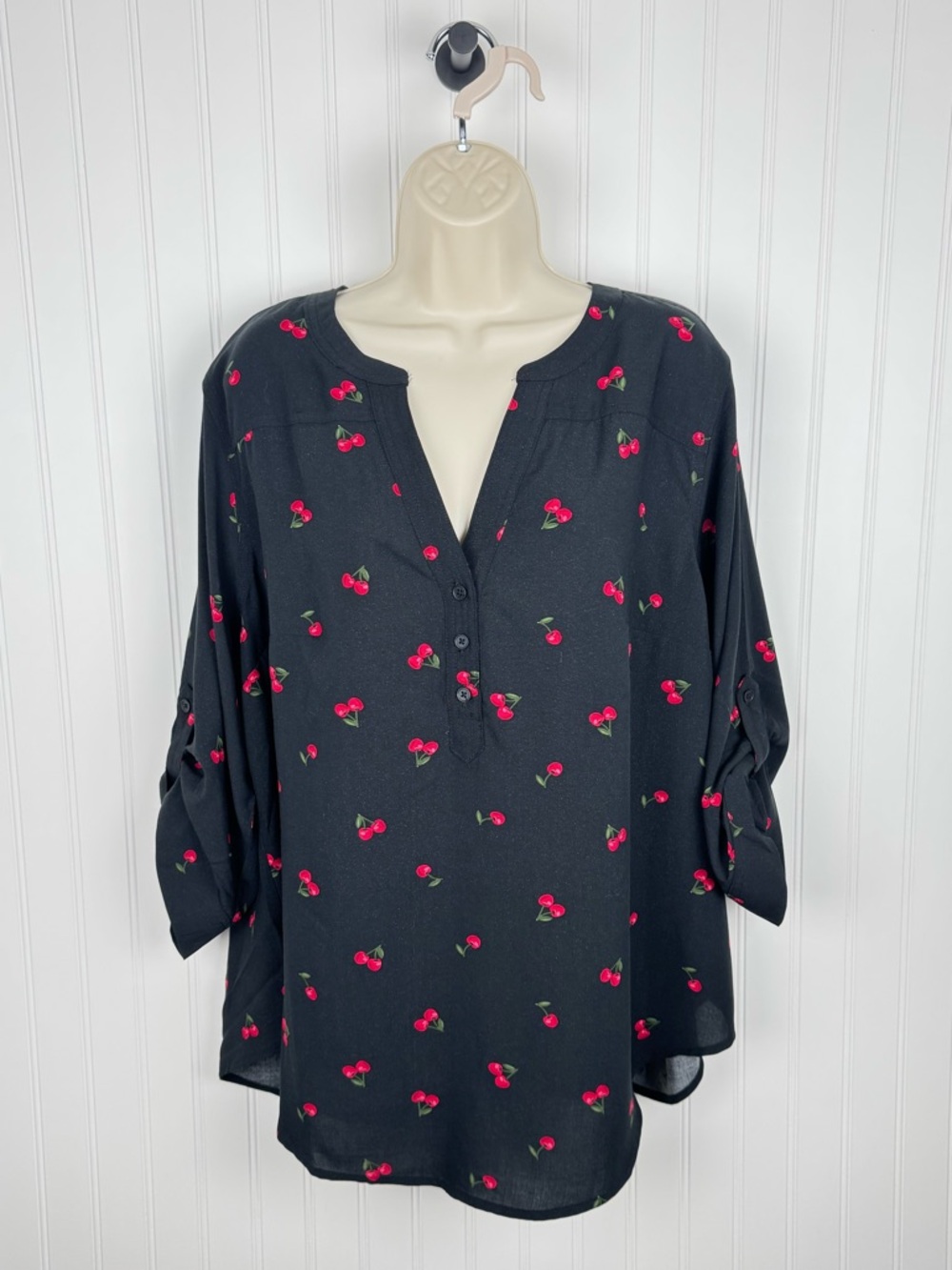 Torrid Black Cherry Print Harper Challis Blouse 3/4 Sleeve 2X